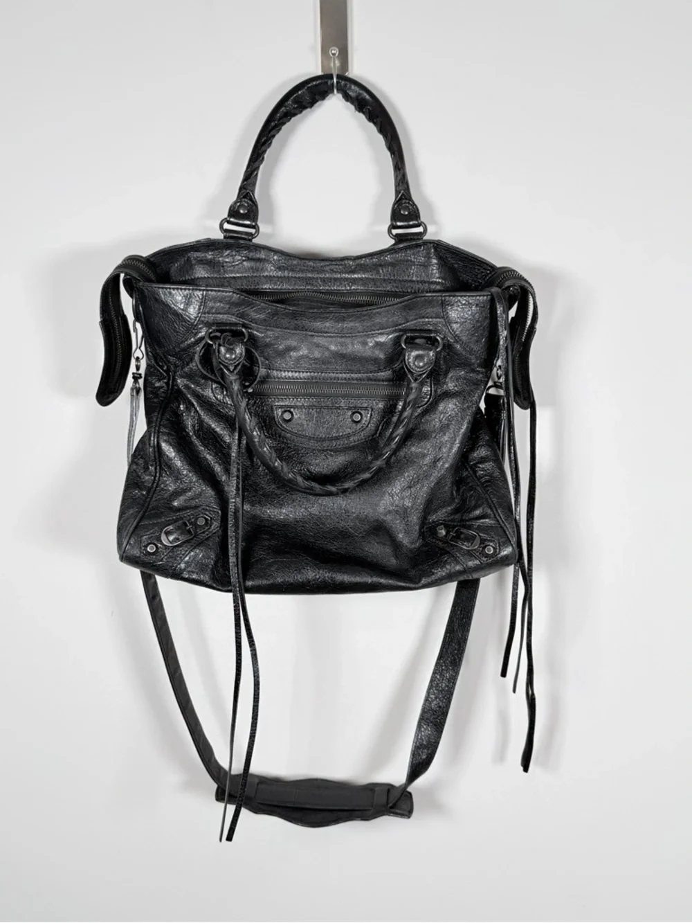 Balenciaga Classic Velo Black Leather Bag Aged Brass Moto Crossbody - Picture 1 of 16